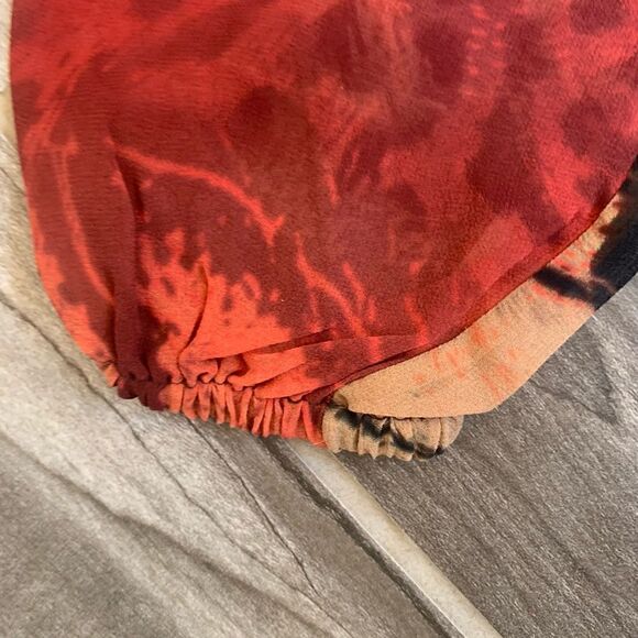 𝅺Da-Nang NWT Silk Red Orange Long Sleeve Animal Print Blouse Sz XS OOAK - Picture 3 of 6